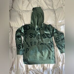 Adidas Olive Hoodie with Bold Lettering